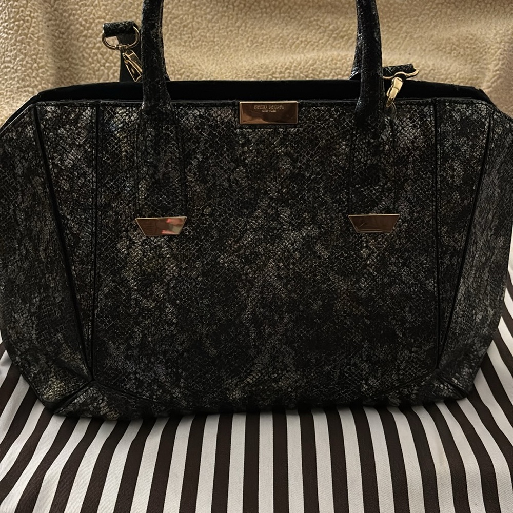 Henri Bendel Metallic Snake Embossed Geo Tote Bag.